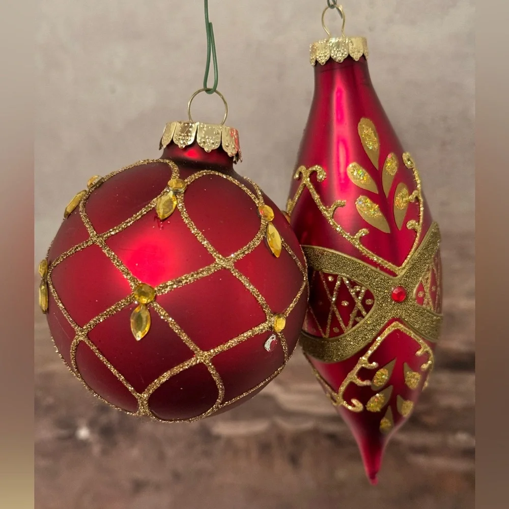 Vintage Lot 6 / Vintage RAUCH Red Gold Glitter Ornaments